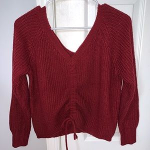 Burgundy cropped v-neck sweater